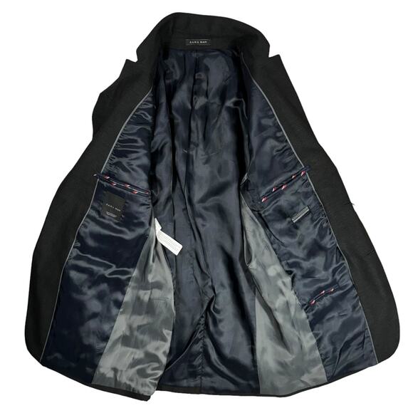 Zara Man (40) Premium Collection Sport Coat Blazer Elbow Patches Crest Pocket - Picture 15 of 16